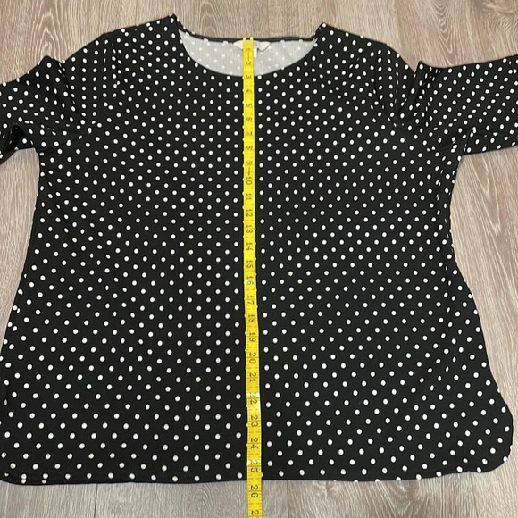 Croft & Barrow Black with White Polka Dot 3/4 Sleeve Top XL - Picture 13 of 14
